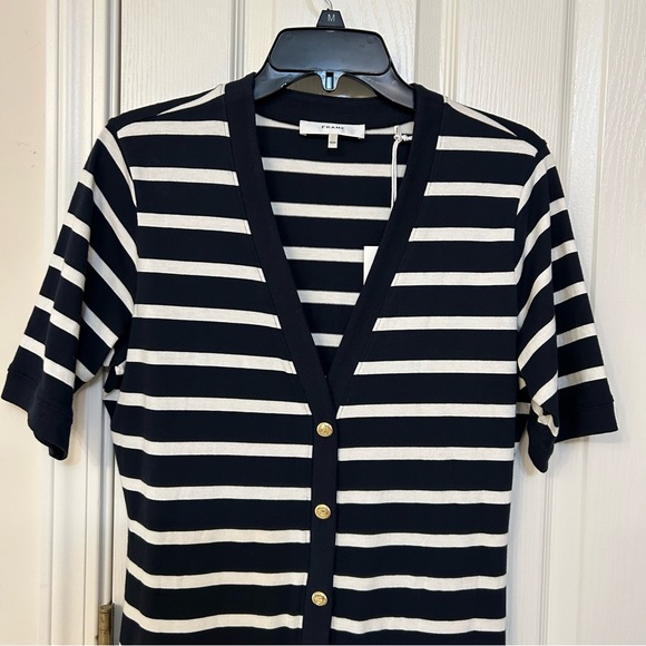 Frame The Striped Sailor Organic Cotton Midi Dress in Navy Multi Size M - Picture 8 of 11